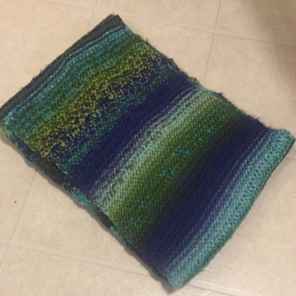 Warm blue and green knit scarf